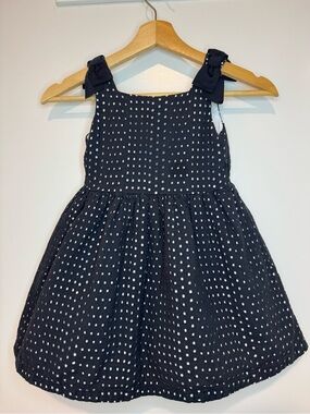 Janie and Jack Girls Size 5 Black Eyelet Party Dress Bow Shoulder Sleeveless